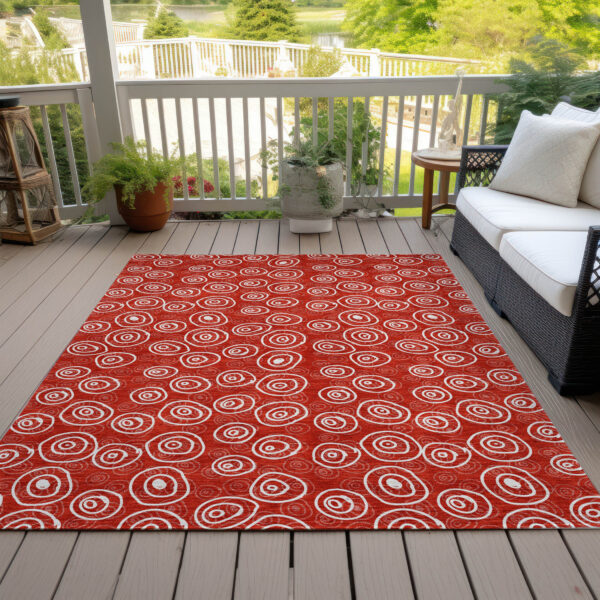 5' X 8' Red And Ivory Geometric Washable Indoor Outdoor Area Rug