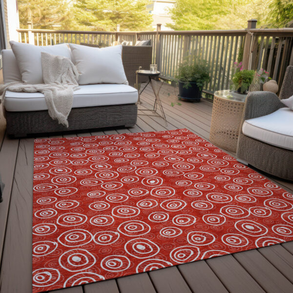 5' X 8' Red And Ivory Geometric Washable Indoor Outdoor Area Rug