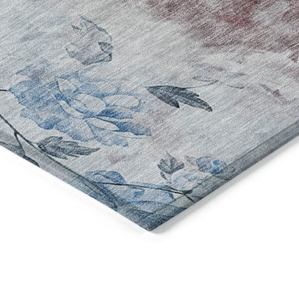 5' X 8' Navy Blue And Sky Blue Floral Washable Indoor Outdoor Area Rug