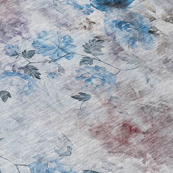 5' X 8' Navy Blue And Sky Blue Floral Washable Indoor Outdoor Area Rug