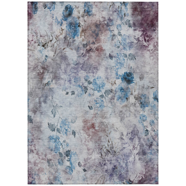 5' X 8' Navy Blue And Sky Blue Floral Washable Indoor Outdoor Area Rug