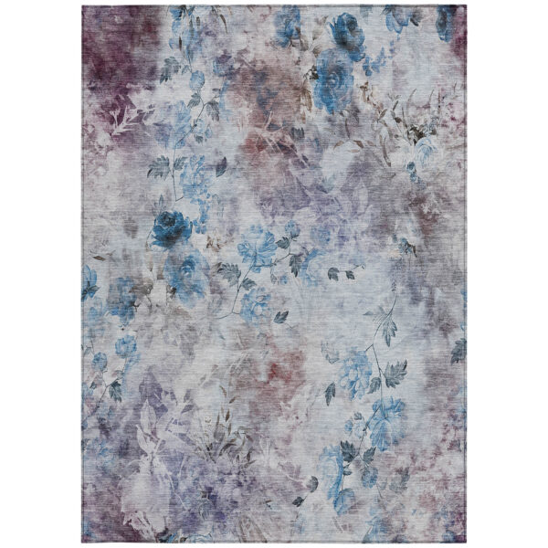 5' X 8' Navy Blue And Sky Blue Floral Washable Indoor Outdoor Area Rug