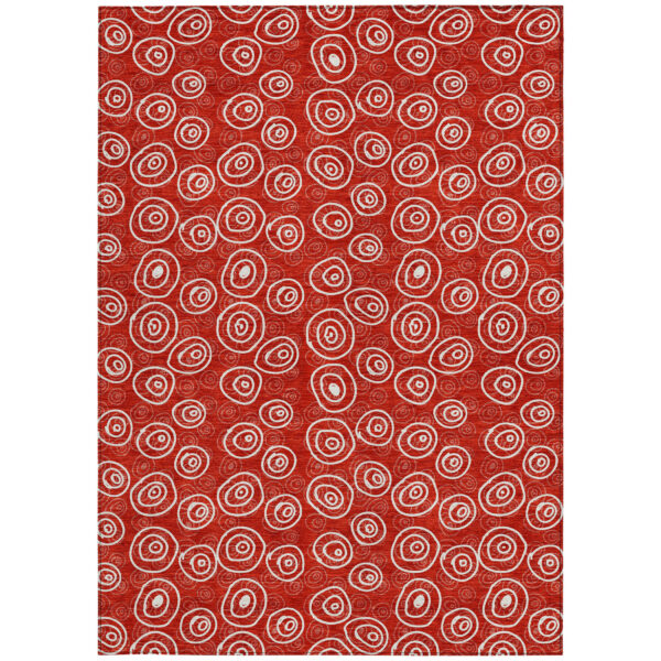 3' X 5' Red And Ivory Geometric Washable Indoor Outdoor Area Rug