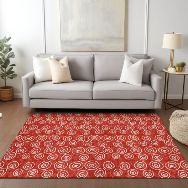 3' X 5' Red And Ivory Geometric Washable Indoor Outdoor Area Rug