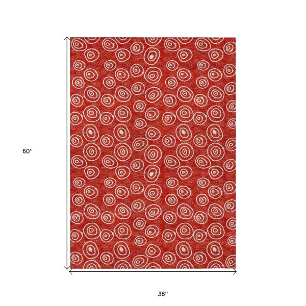3' X 5' Red And Ivory Geometric Washable Indoor Outdoor Area Rug