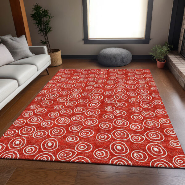 3' X 5' Red And Ivory Geometric Washable Indoor Outdoor Area Rug