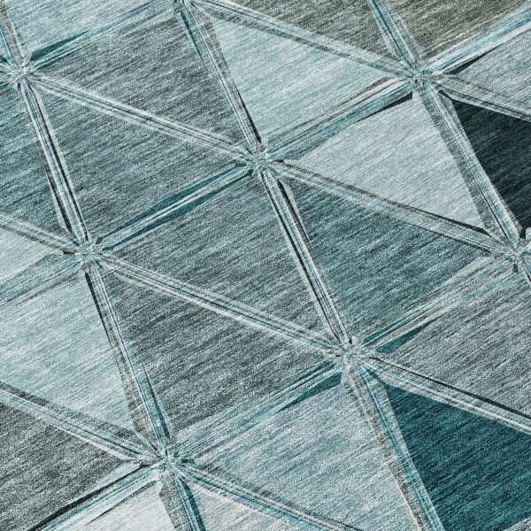 10' X 14' Teal Blue Aqua And Gray Geometric Washable Indoor Outdoor Area Rug