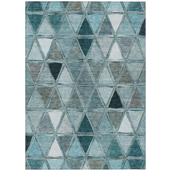 10' X 14' Teal Blue Aqua And Gray Geometric Washable Indoor Outdoor Area Rug