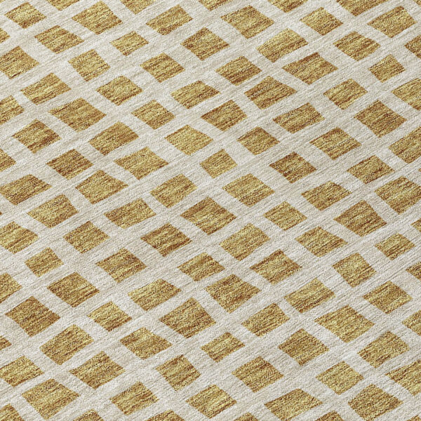 8' Gold And Beige Round Geometric Washable Indoor Outdoor Area Rug
