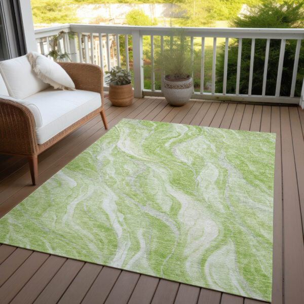 8' X 10' Green And Ivory Abstract Washable Indoor Outdoor Area Rug