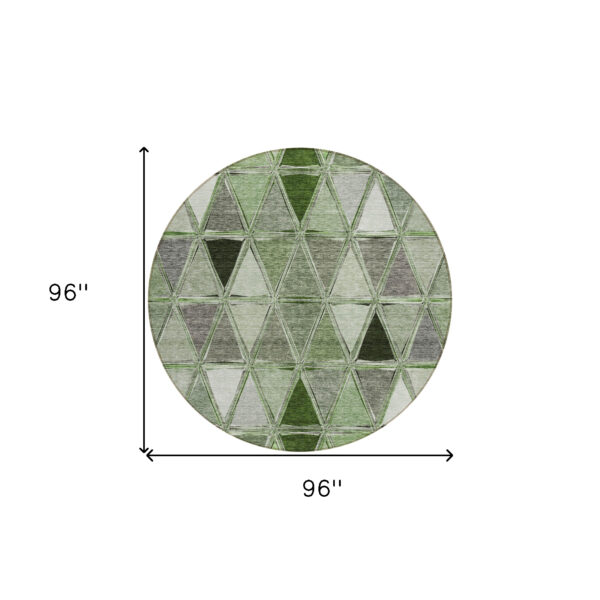 8' Green And Fern Green Round Geometric Washable Indoor Outdoor Area Rug
