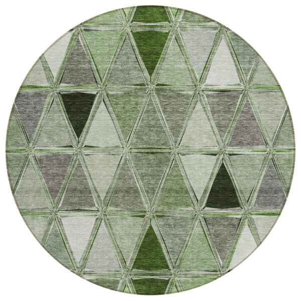 8' Green And Fern Green Round Geometric Washable Indoor Outdoor Area Rug