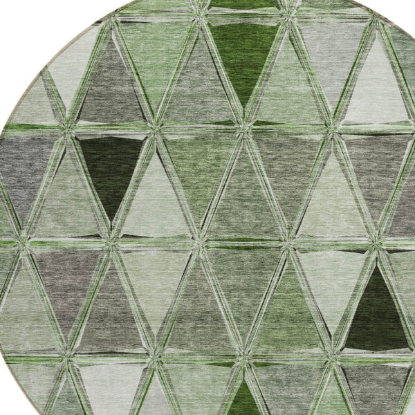 8' Green And Fern Green Round Geometric Washable Indoor Outdoor Area Rug