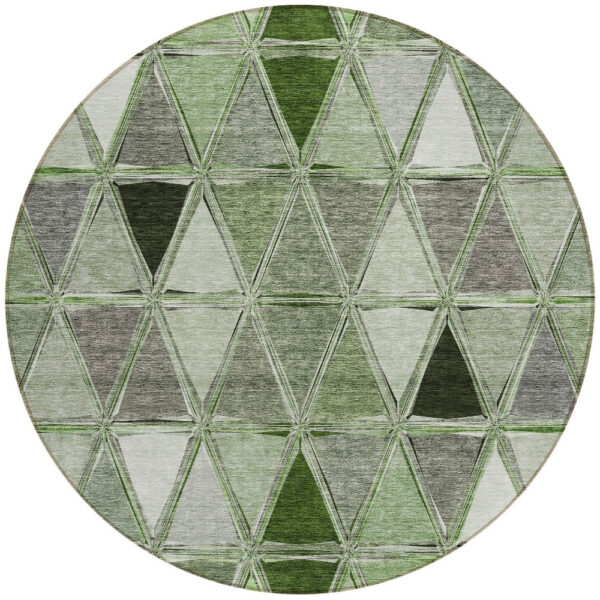 8' Green And Fern Green Round Geometric Washable Indoor Outdoor Area Rug