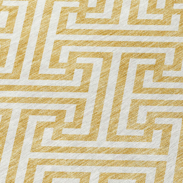 9' X 12' Gold And Ivory Geometric Washable Indoor Outdoor Area Rug