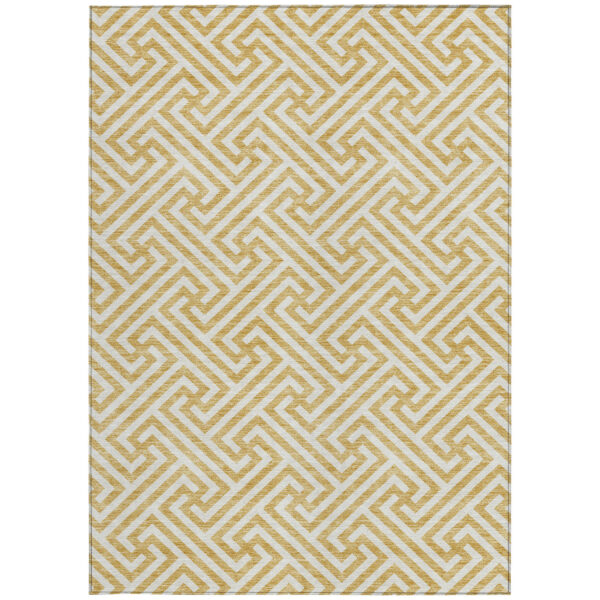9' X 12' Gold And Ivory Geometric Washable Indoor Outdoor Area Rug