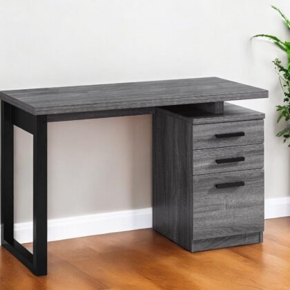 24" Gray and Black Computer Desk With Three Drawers
