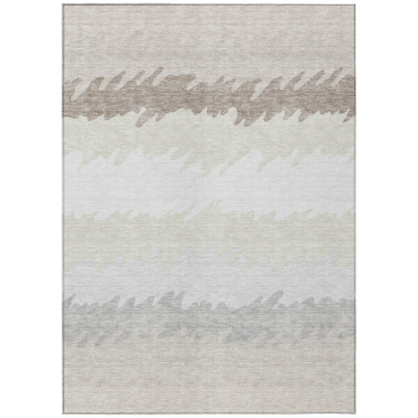 8' X 10' Ivory Beige And Taupe Striped Washable Indoor Outdoor Area Rug