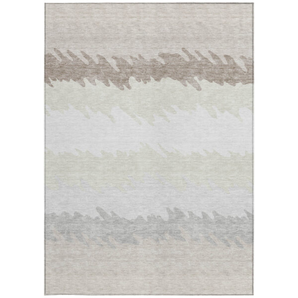 8' X 10' Ivory Beige And Taupe Striped Washable Indoor Outdoor Area Rug
