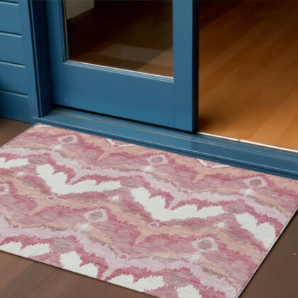 3' X 5' Blush Mauve And Ivory Ikat Washable Indoor Outdoor Area Rug