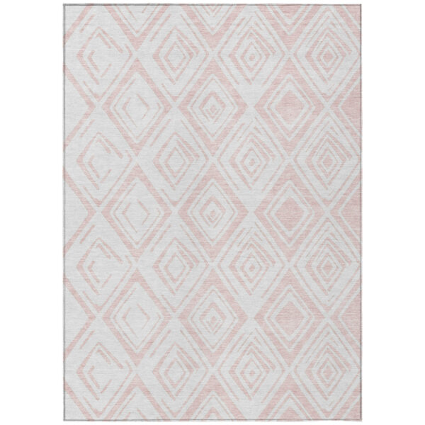 9' X 12' Pink And Ivory Geometric Washable Indoor Outdoor Area Rug