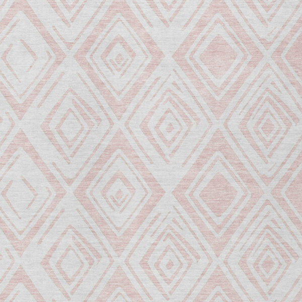 9' X 12' Pink And Ivory Geometric Washable Indoor Outdoor Area Rug