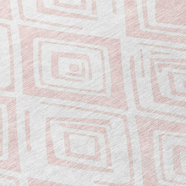 9' X 12' Pink And Ivory Geometric Washable Indoor Outdoor Area Rug