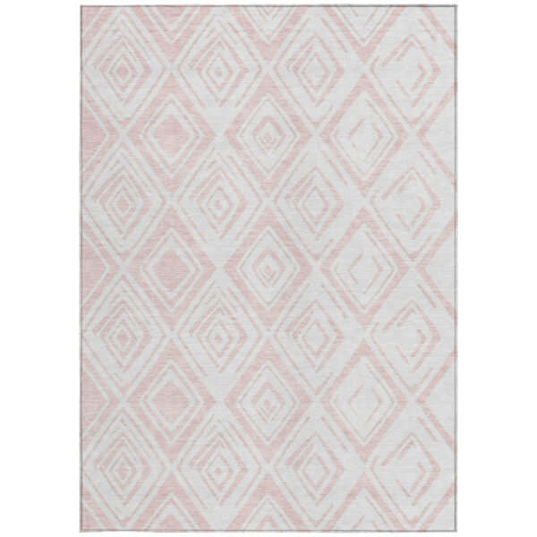 9' X 12' Pink And Ivory Geometric Washable Indoor Outdoor Area Rug