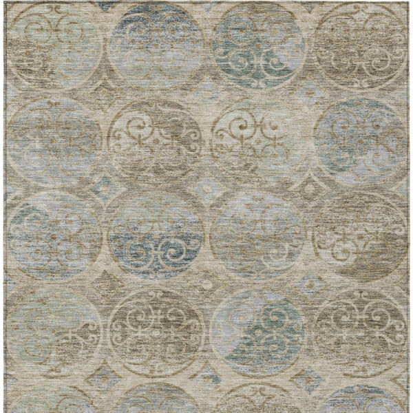 10' X 14' Beige Taupe And Blue Trellis Washable Indoor Outdoor Area Rug