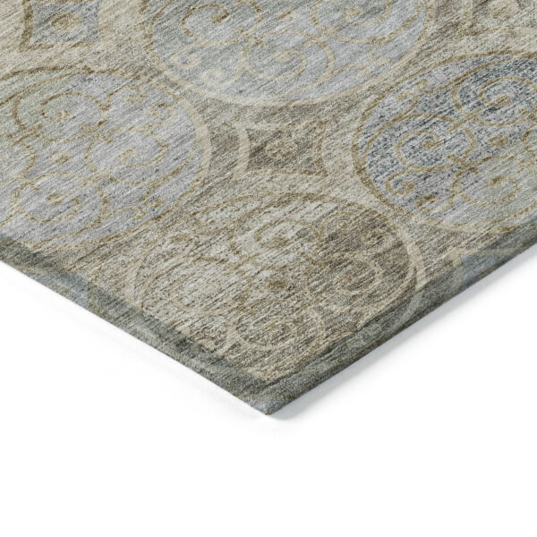 3' X 5' Beige Taupe And Blue Trellis Washable Indoor Outdoor Area Rug