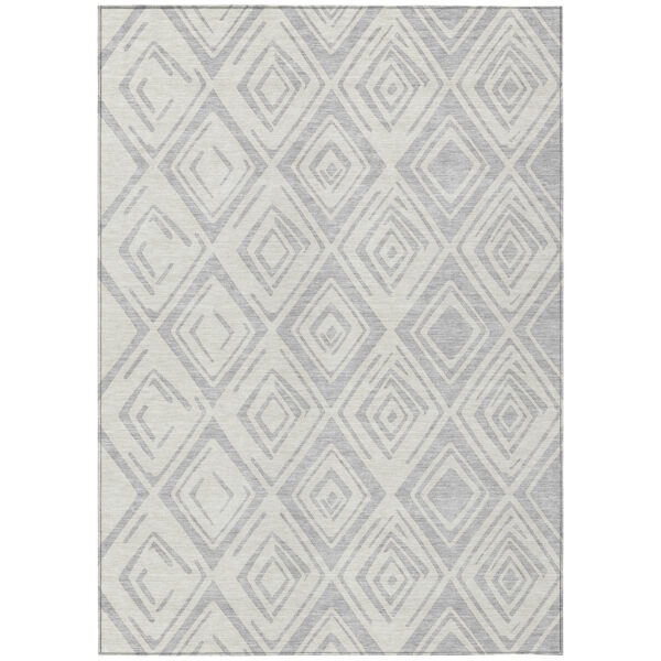 10' X 14' Pewter And Ivory Geometric Washable Indoor Outdoor Area Rug