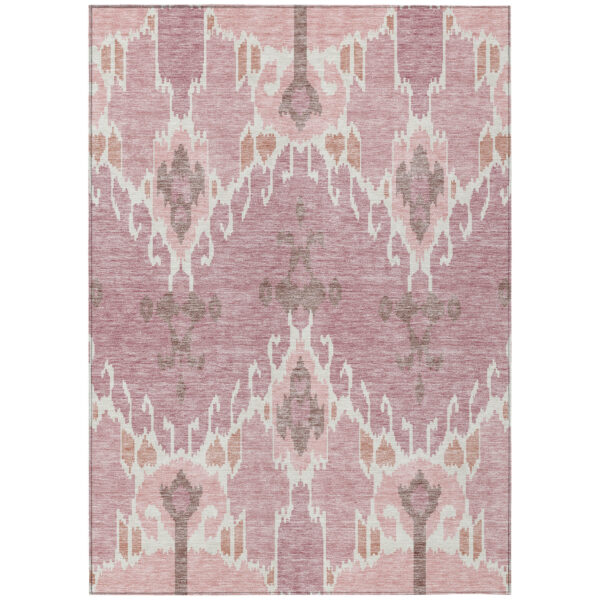 5' X 8' Blush Pink And Ivory Ikat Washable Indoor Outdoor Area Rug