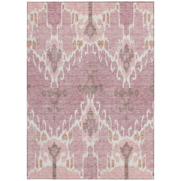 5' X 8' Blush Pink And Ivory Ikat Washable Indoor Outdoor Area Rug