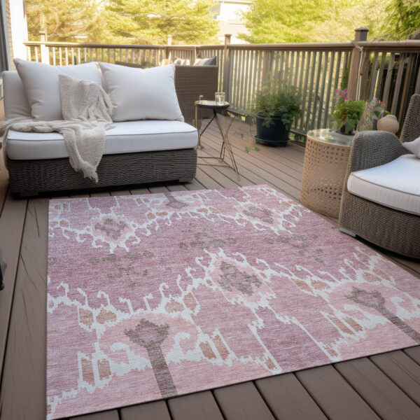 5' X 8' Blush Pink And Ivory Ikat Washable Indoor Outdoor Area Rug