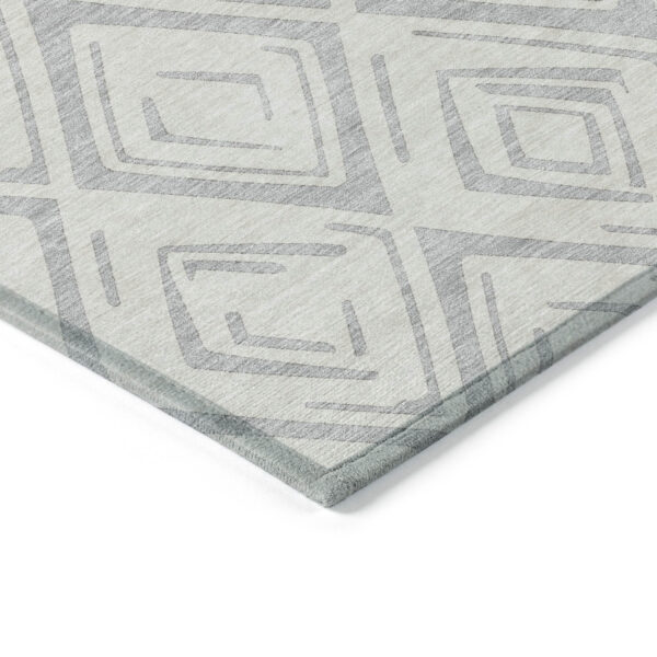 10' X 14' Pewter And Ivory Geometric Washable Indoor Outdoor Area Rug