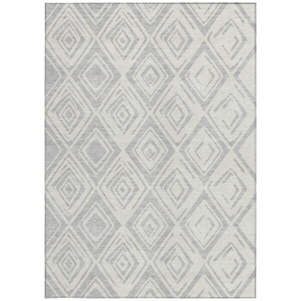 10' X 14' Pewter And Ivory Geometric Washable Indoor Outdoor Area Rug