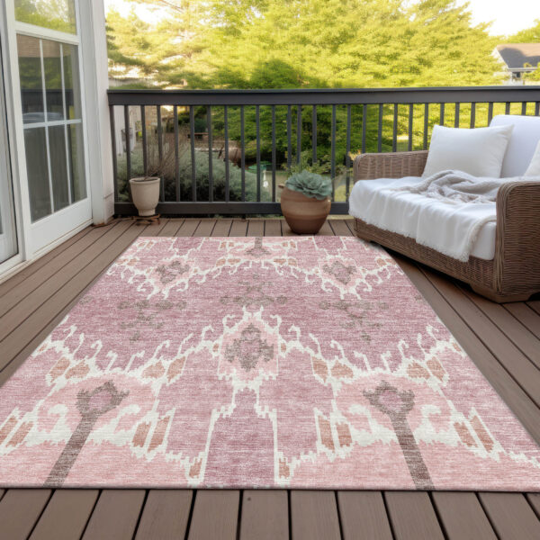 5' X 8' Blush Pink And Ivory Ikat Washable Indoor Outdoor Area Rug