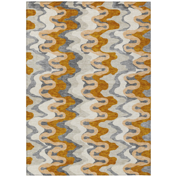 9' X 12' Terra Cotta Copper And Gray Abstract Washable Indoor Outdoor Area Rug
