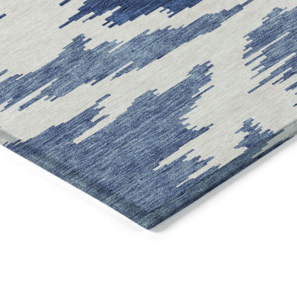 3' X 5' Navy Blue And Denim Blue Abstract Washable Indoor Outdoor Area Rug