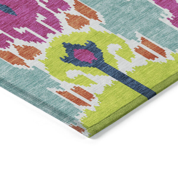 8' Pink Lime Green And Orange Round Ikat Washable Indoor Outdoor Area Rug