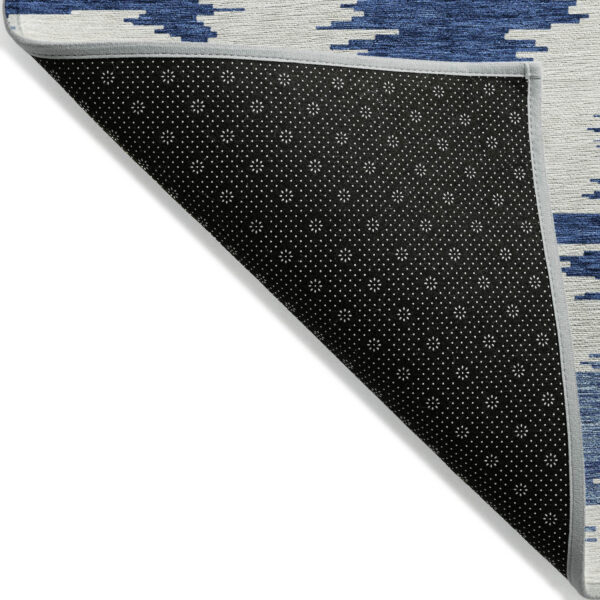 3' X 5' Navy Blue And Denim Blue Abstract Washable Indoor Outdoor Area Rug