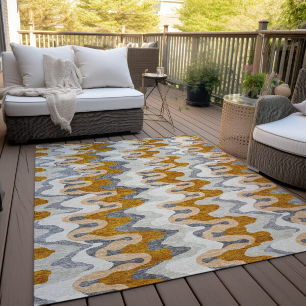 9' X 12' Terra Cotta Copper And Gray Abstract Washable Indoor Outdoor Area Rug