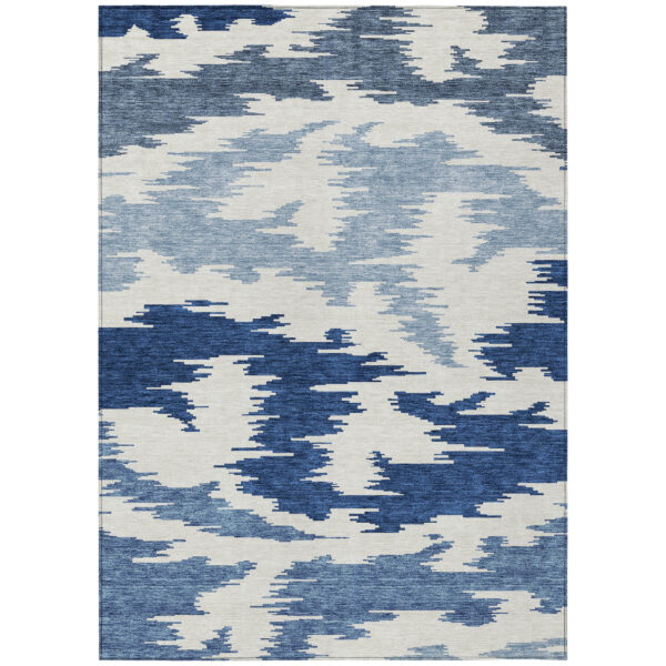3' X 5' Navy Blue And Denim Blue Abstract Washable Indoor Outdoor Area Rug