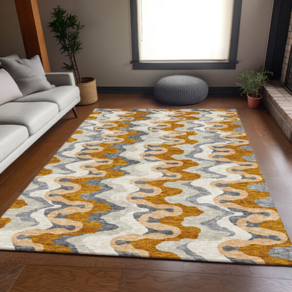 9' X 12' Terra Cotta Copper And Gray Abstract Washable Indoor Outdoor Area Rug