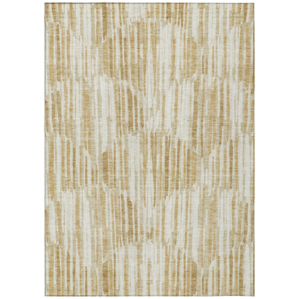 5' X 8' Gold Beige And Ivory Abstract Washable Indoor Outdoor Area Rug