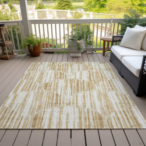 5' X 8' Gold Beige And Ivory Abstract Washable Indoor Outdoor Area Rug