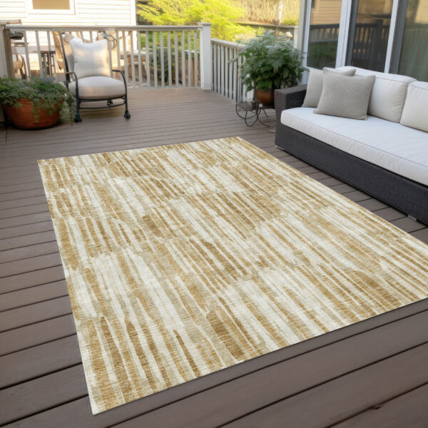 5' X 8' Gold Beige And Ivory Abstract Washable Indoor Outdoor Area Rug
