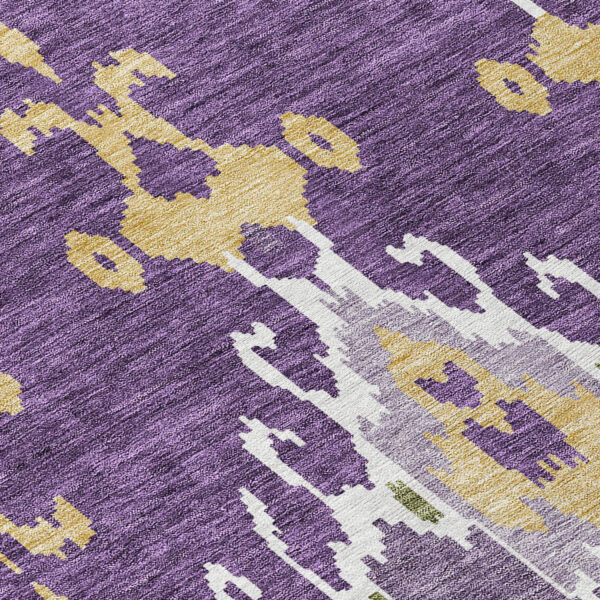 9' X 12' Purple Lavender And Gold Ikat Washable Indoor Outdoor Area Rug
