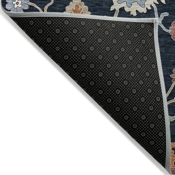 10' X 14' Black Blue And Ivory Floral Washable Indoor Outdoor Area Rug