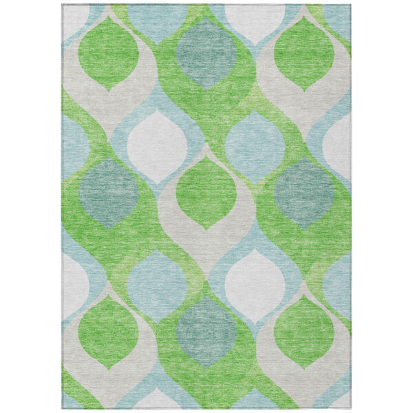 10' X 14' Lime Green Sky Blue And Denim Blue Ogee Washable Indoor Outdoor Area Rug